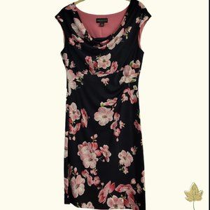 Sleeveless Sheath Dress | Navy Blue with Floral Print | 8p | Connected Apparel